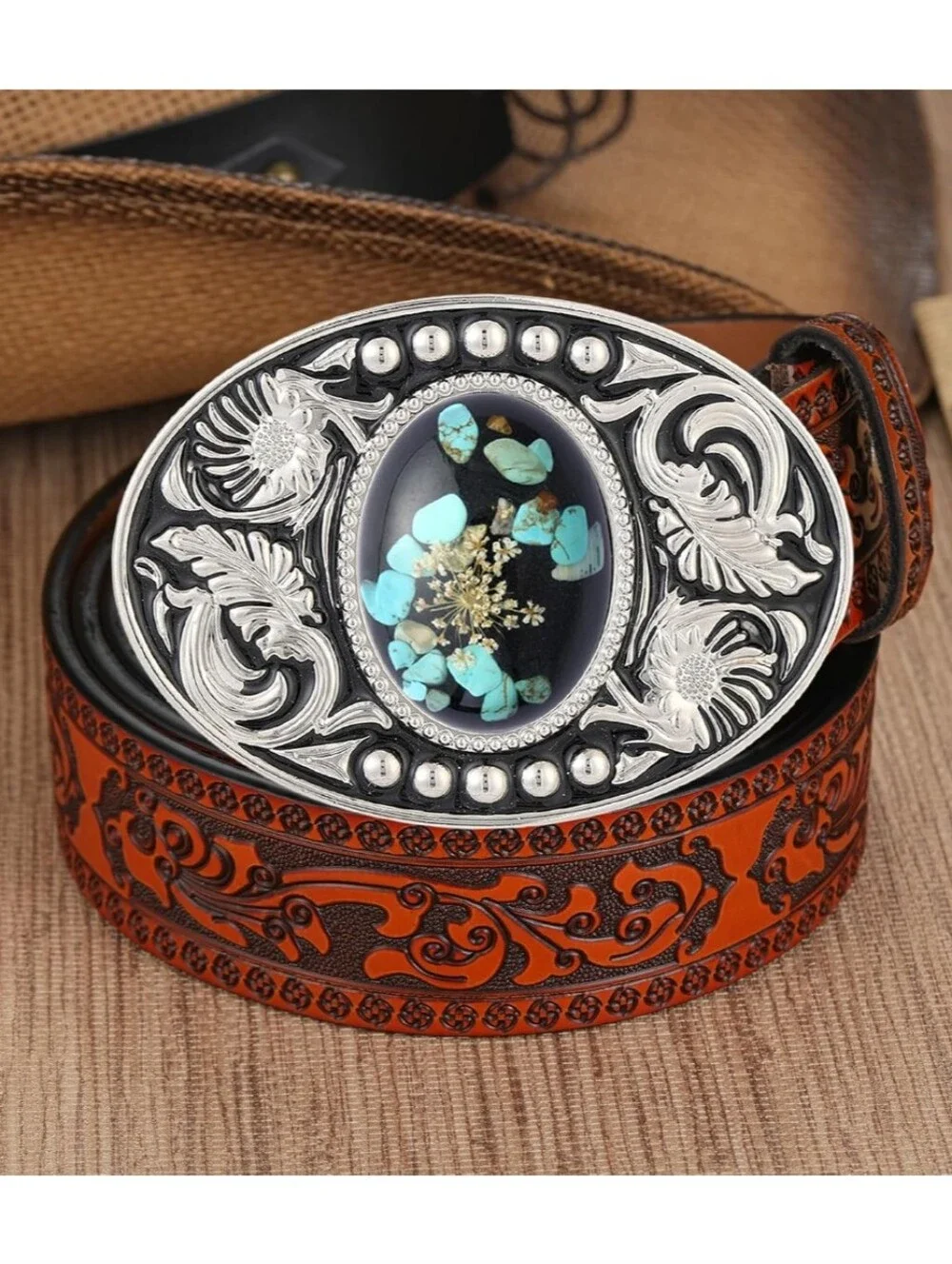 New beautiful Silver Oval Turquoise Color Stones Belt Buckle Unisex